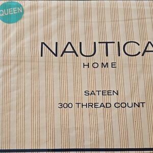 Nautica Home Queen Sateen Sheet Set in Cream and Navy